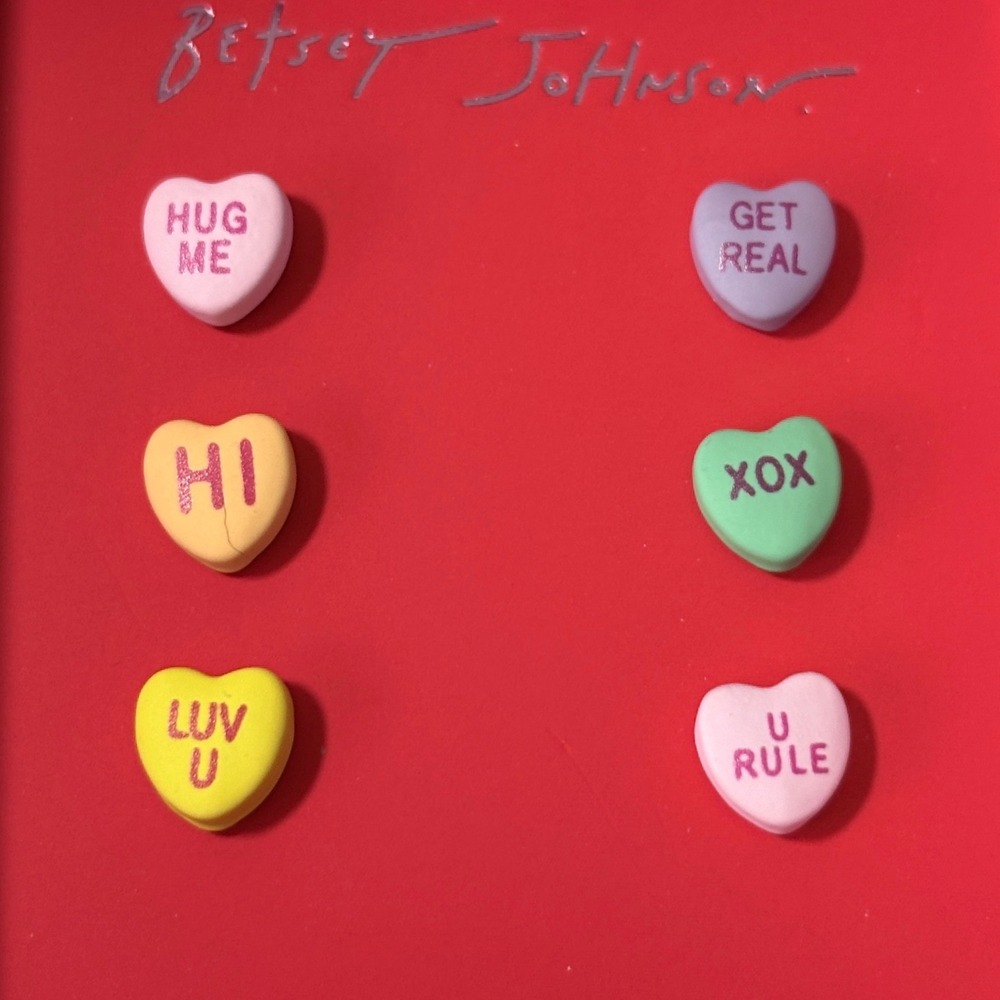 Betsey Johnson Conversation Heart Stud Earring Set 6pc Mismatched Candy Hearts